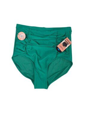 Shapermint High Waisted Control Bikini Bottoms, Green, Ruched, Size XL